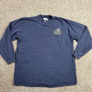 Vintage Los Angeles Rams T Shirt Mens XL Blue Embroidered Long Sleeve CSA